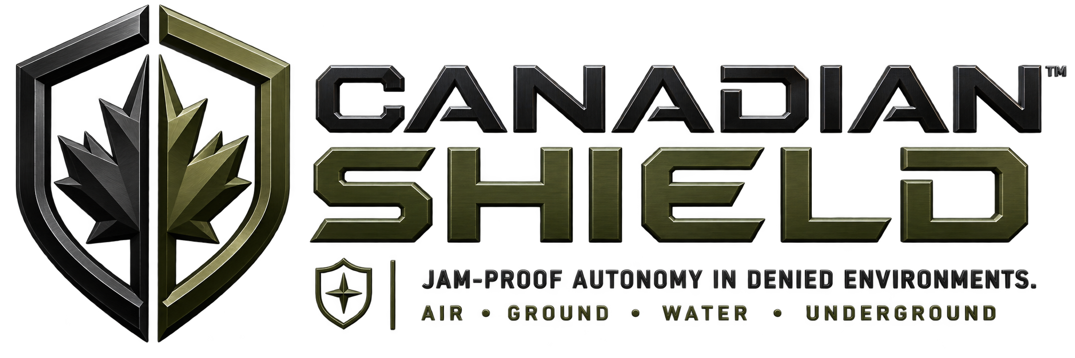 Canadian Shield — Jam-Proof Autonomy in Denied Environments. Air · Ground · Water · Underground.